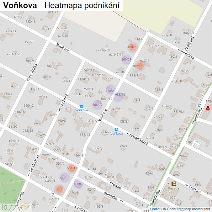 Mapa Voňkova - Firmy v ulici.