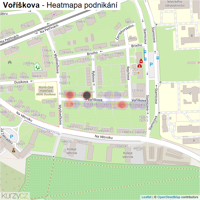 Mapa Voříškova - Firmy v ulici.