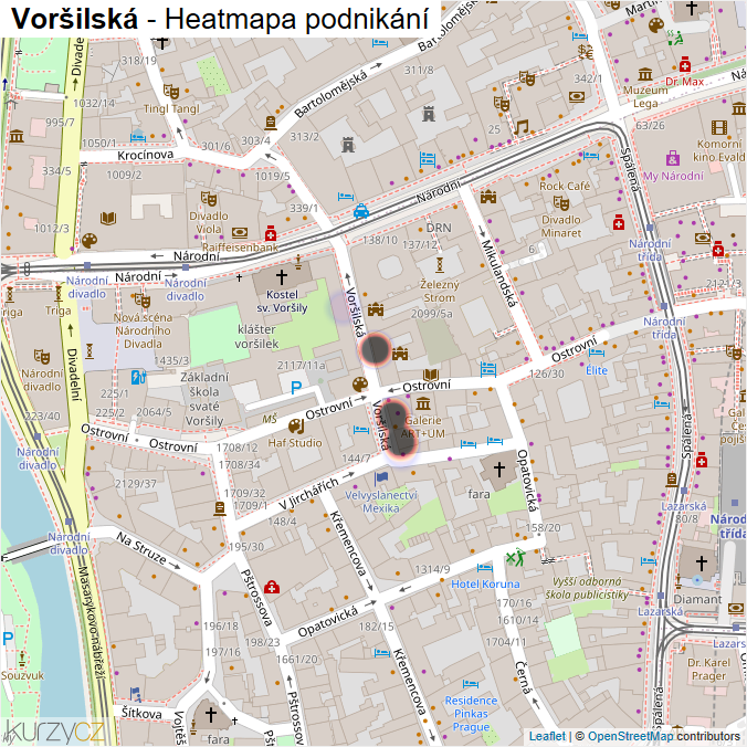 Mapa Voršilská - Firmy v ulici.