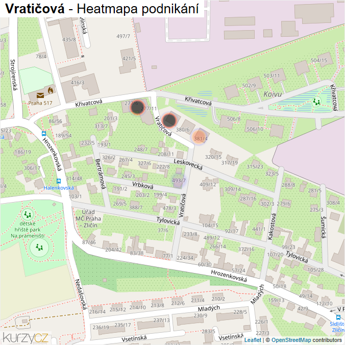 Mapa Vratičová - Firmy v ulici.