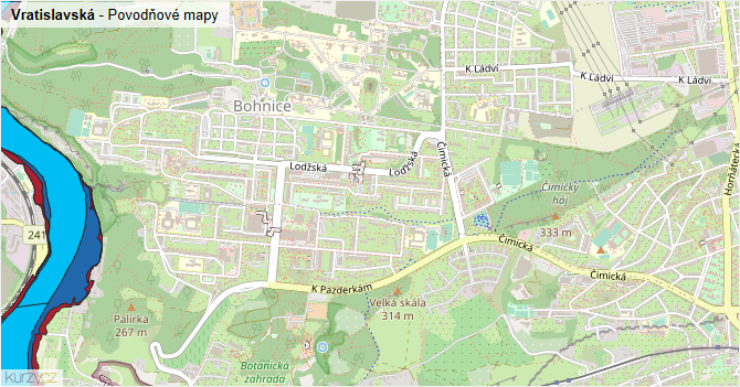 Vratislavská - záplavové mapy stoleté vody