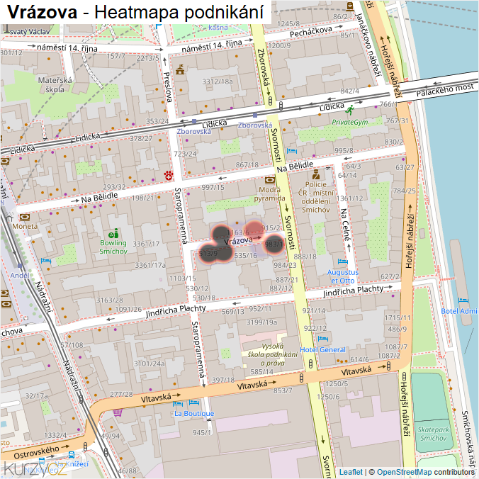 Mapa Vrázova - Firmy v ulici.
