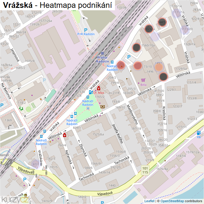 Mapa Vrážská - Firmy v ulici.