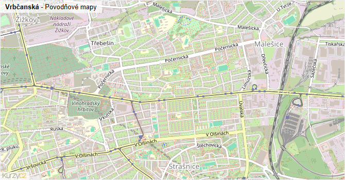 Vrbčanská - záplavové mapy stoleté vody