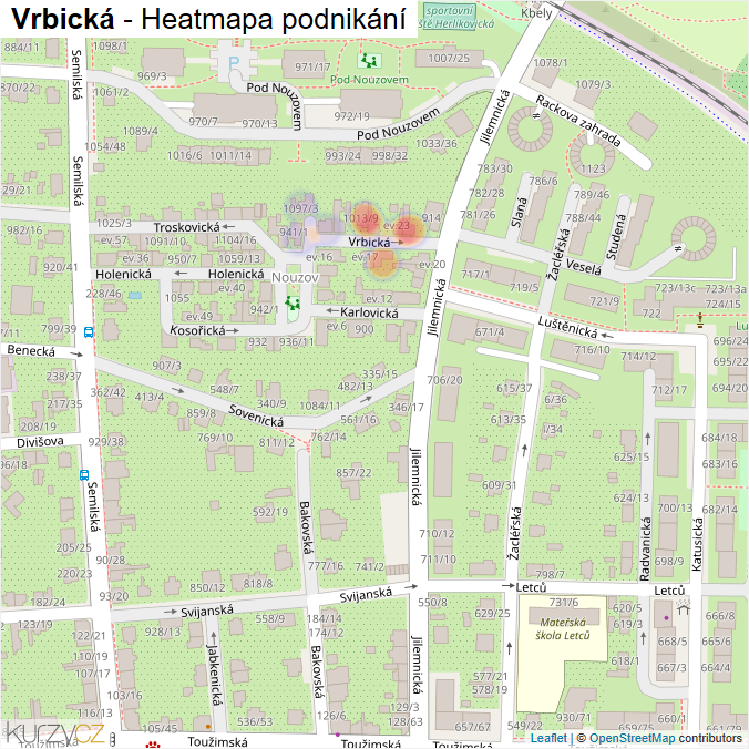 Mapa Vrbická - Firmy v ulici.