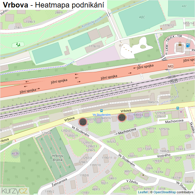 Mapa Vrbova - Firmy v ulici.