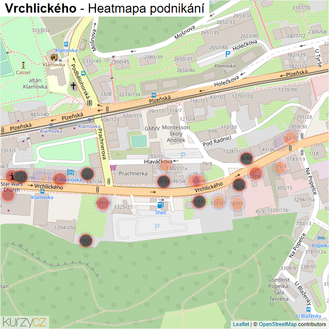 Mapa Vrchlického - Firmy v ulici.
