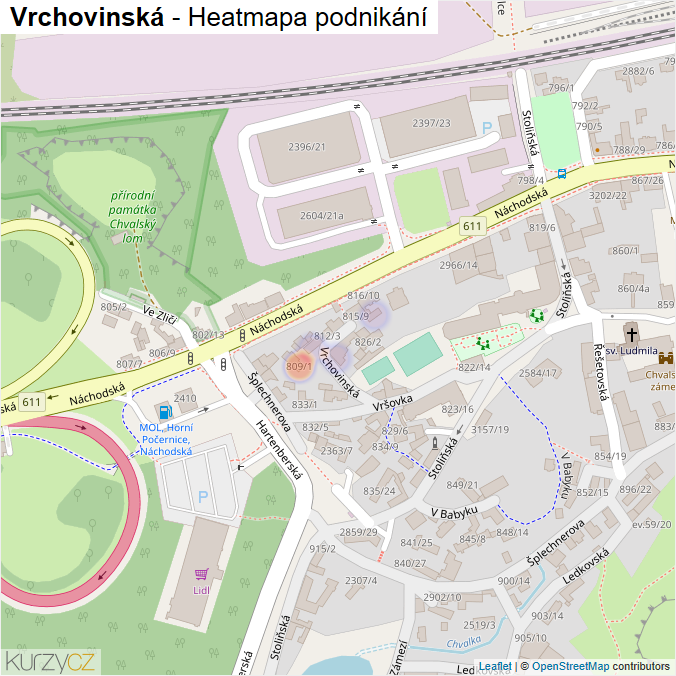 Mapa Vrchovinská - Firmy v ulici.