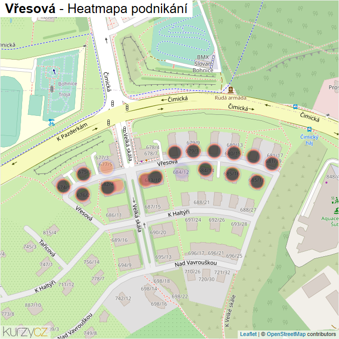 Mapa Vřesová - Firmy v ulici.
