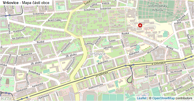 Vršovice - mapa části obce