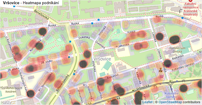 Vršovice - mapa podnikání