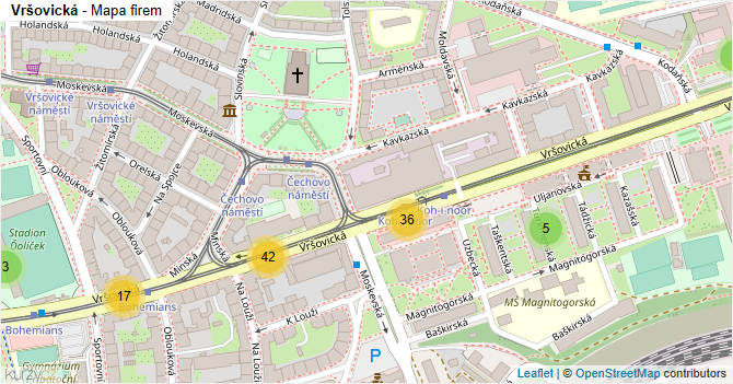 Vršovická - mapa firem