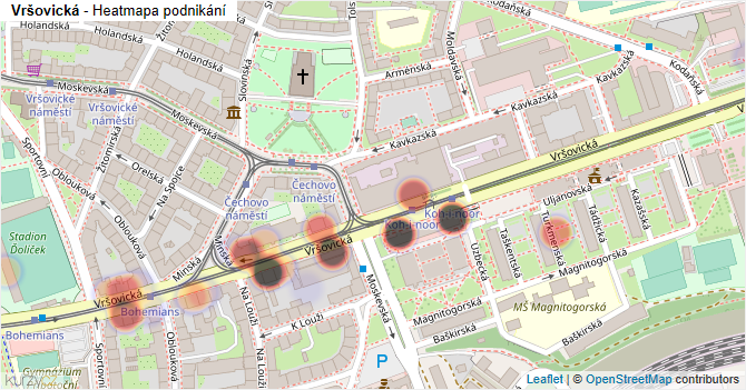 Vršovická - mapa podnikání