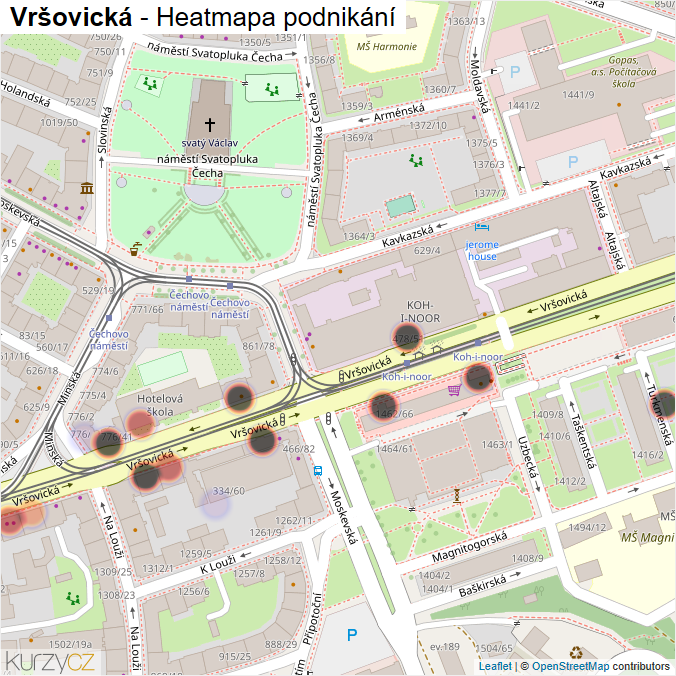 Mapa Vršovická - Firmy v ulici.
