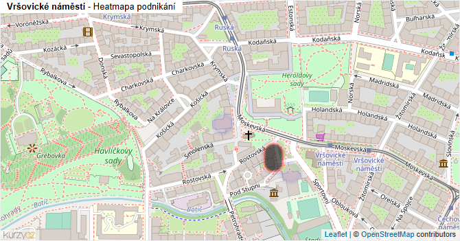 Vršovické náměstí - mapa podnikání