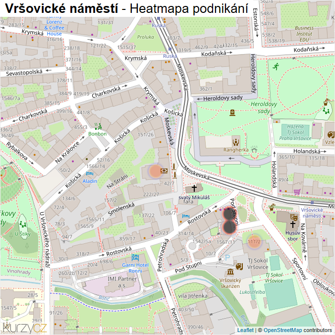 Mapa Vršovické náměstí - Firmy v ulici.