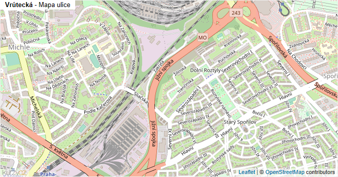 Vrútecká - mapa ulice