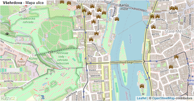 Všehrdova - mapa ulice