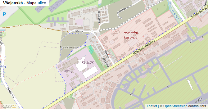 Všejanská - mapa ulice