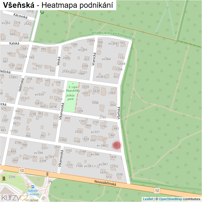 Mapa Všeňská - Firmy v ulici.