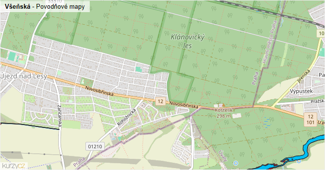Všeňská - záplavové mapy stoleté vody