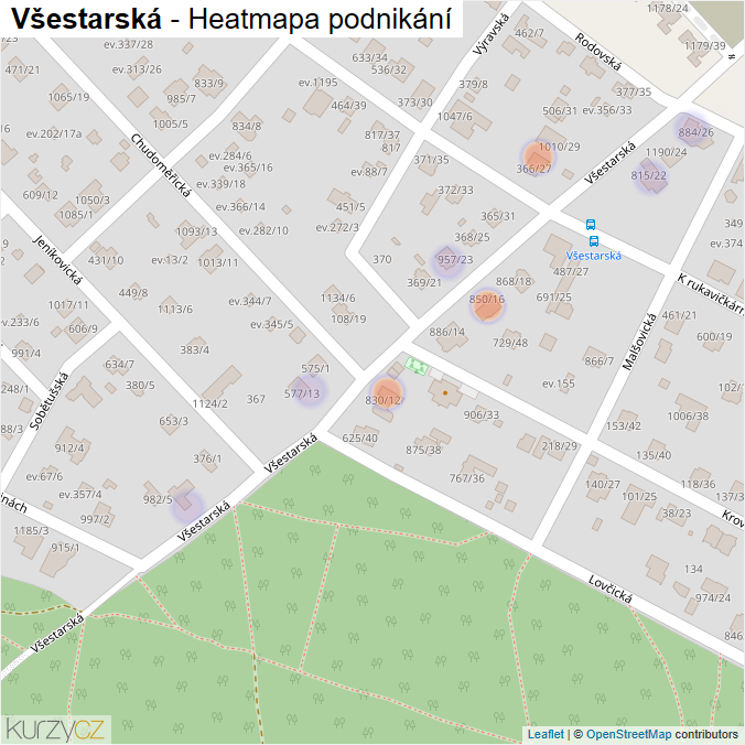 Mapa Všestarská - Firmy v ulici.