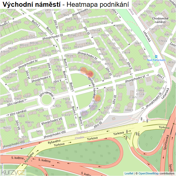 Mapa Východní náměstí - Firmy v ulici.