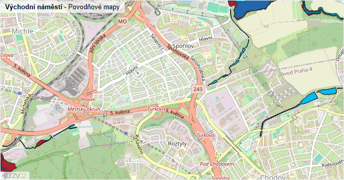 Východní náměstí - záplavové mapy stoleté vody
