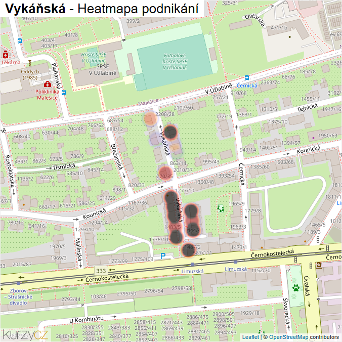 Mapa Vykáňská - Firmy v ulici.