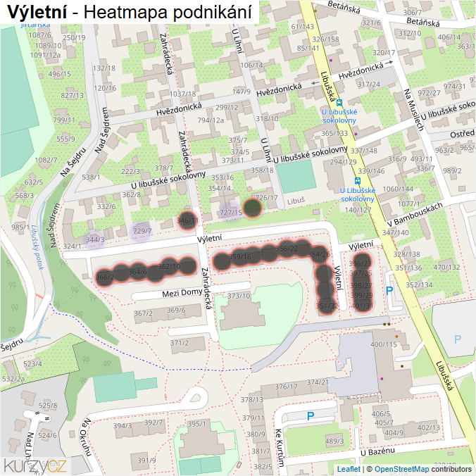 Mapa Výletní - Firmy v ulici.
