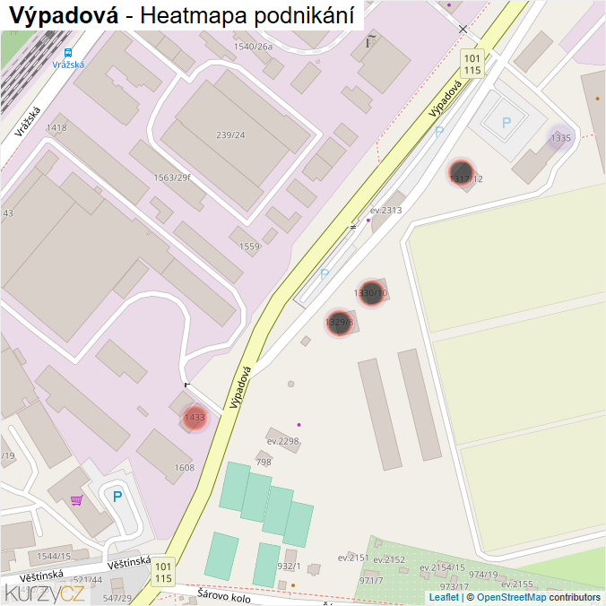 Mapa Výpadová - Firmy v ulici.