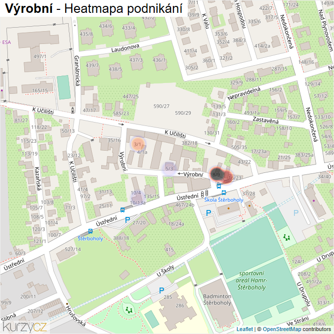 Mapa Výrobní - Firmy v ulici.