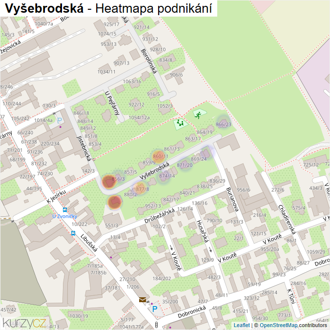 Mapa Vyšebrodská - Firmy v ulici.