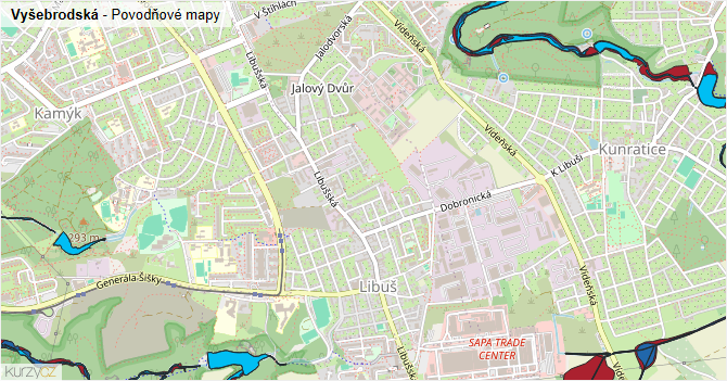 Vyšebrodská - záplavové mapy stoleté vody