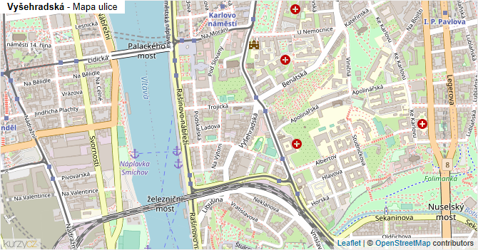 Vyšehradská - mapa ulice
