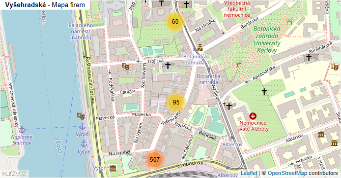 Vyšehradská - mapa firem