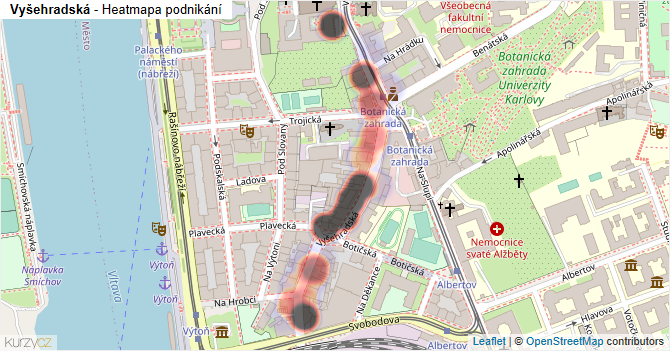 Vyšehradská - mapa podnikání