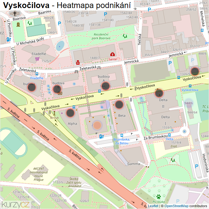 Mapa Vyskočilova - Firmy v ulici.