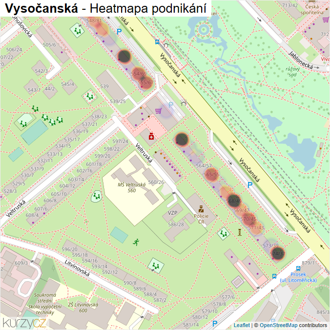 Mapa Vysočanská - Firmy v ulici.