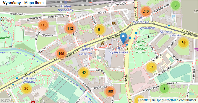 Vysočany - mapa firem