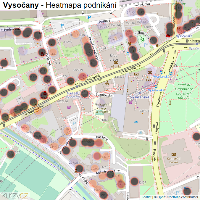 Mapa Vysočany - Firmy v části obce.