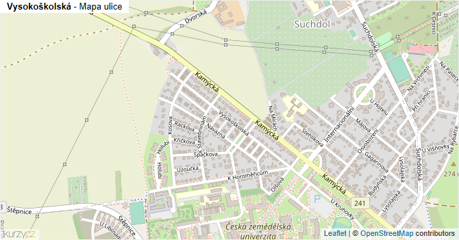 Vysokoškolská - mapa ulice
