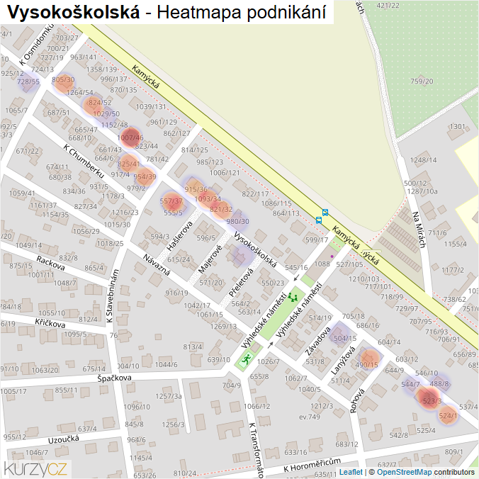 Mapa Vysokoškolská - Firmy v ulici.