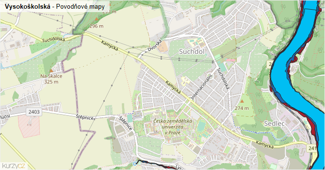 Vysokoškolská - záplavové mapy stoleté vody