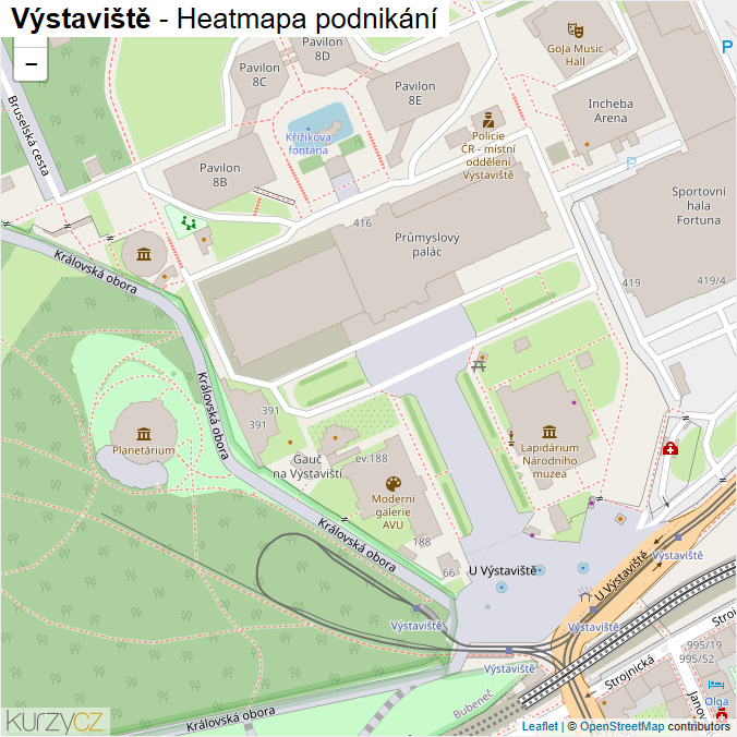 Mapa Výstaviště - Firmy v ulici.