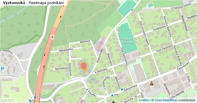 Výzkumníků - mapa podnikání