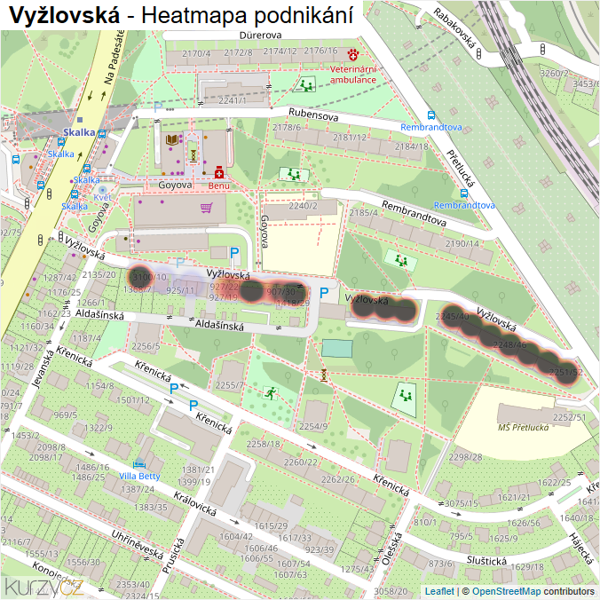 Mapa Vyžlovská - Firmy v ulici.