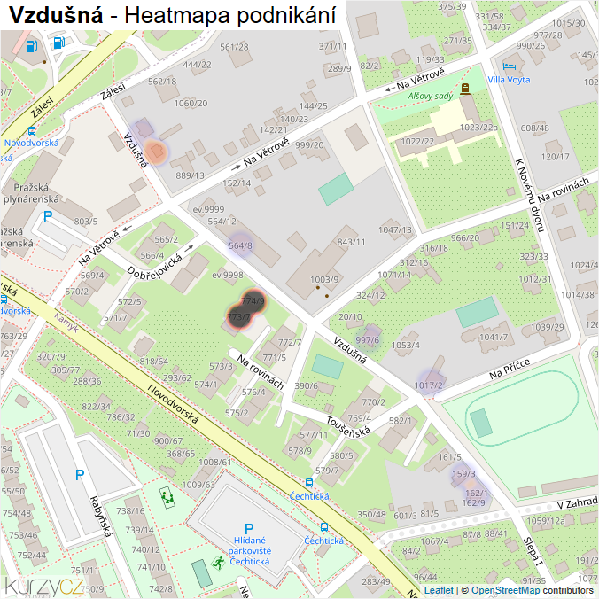 Mapa Vzdušná - Firmy v ulici.