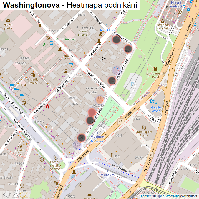 Mapa Washingtonova - Firmy v ulici.