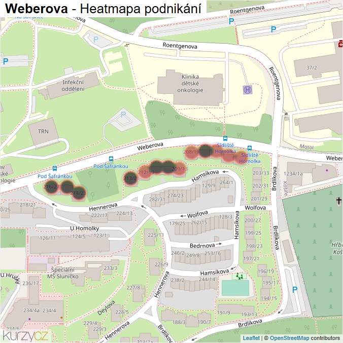 Mapa Weberova - Firmy v ulici.